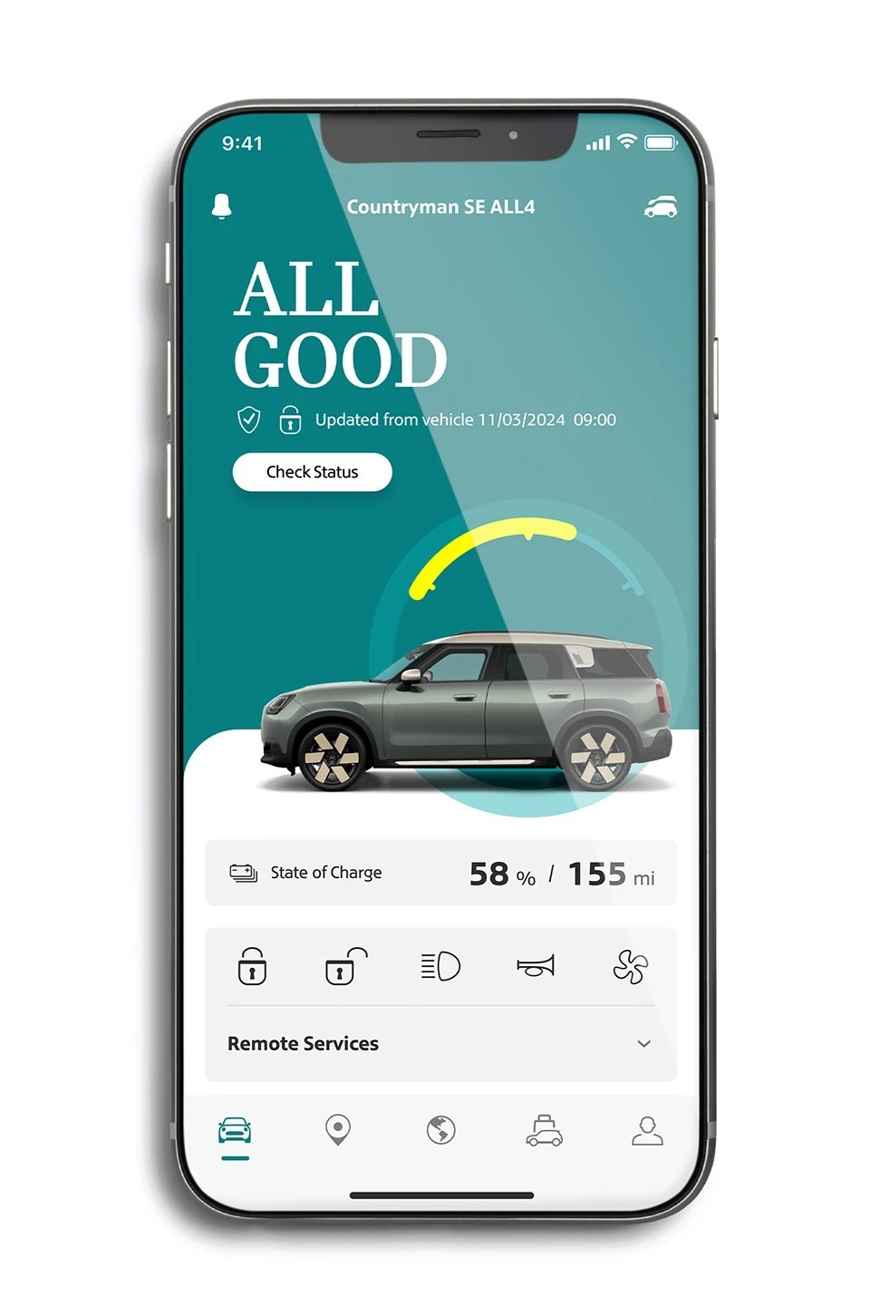 mini connected – mini app – vehicle tab